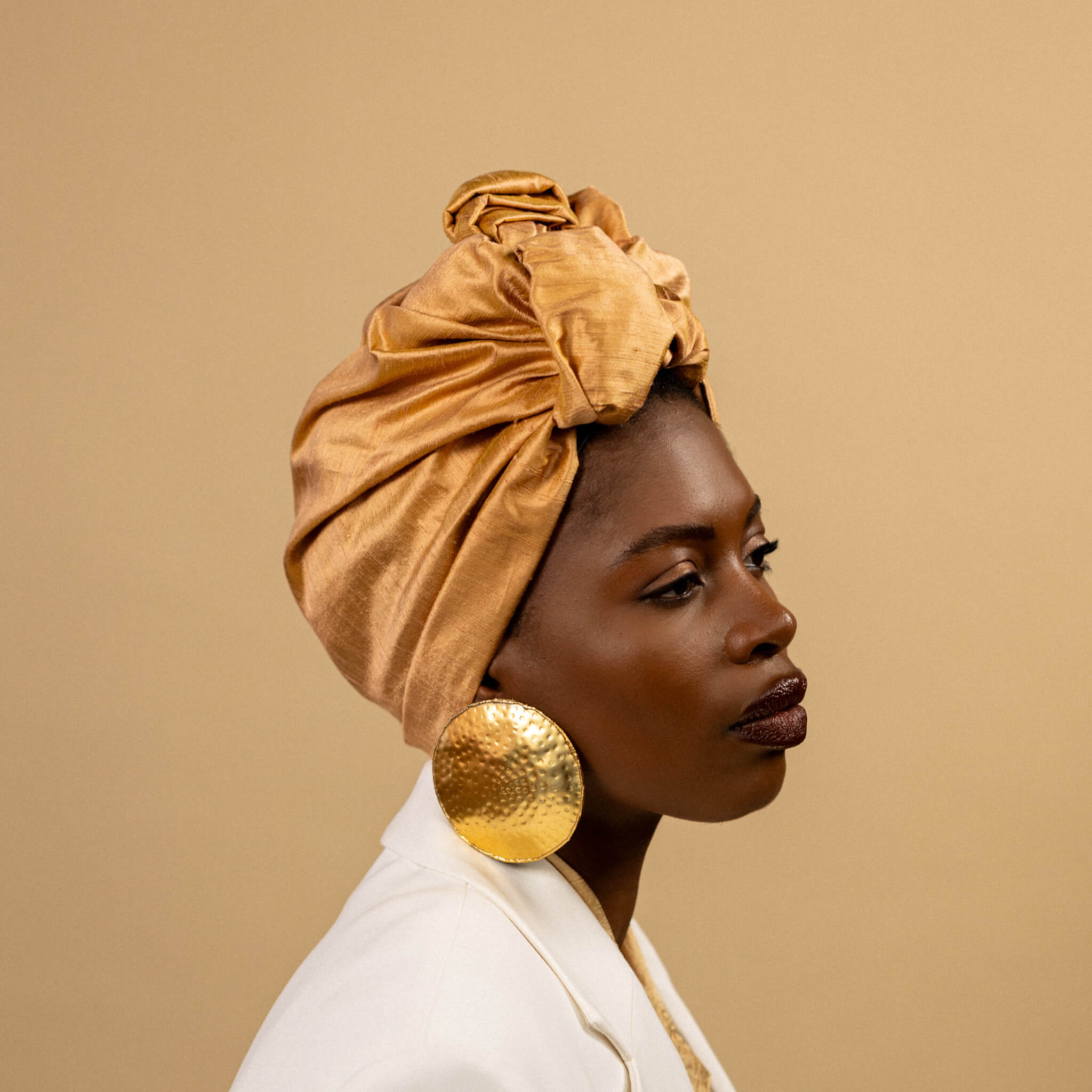 Pyrite Beige Silk Evening Headwrap