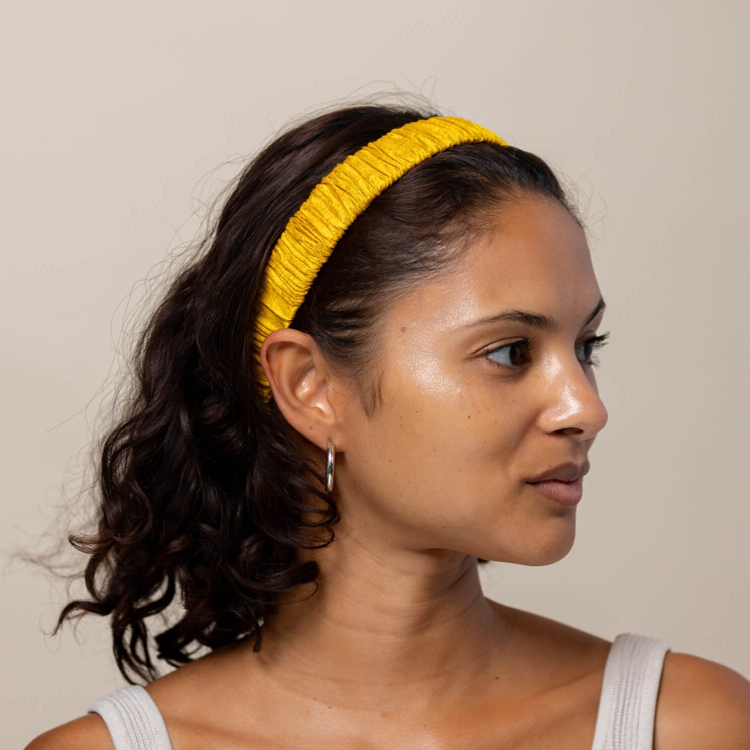 Ghezo Yellow-Gold Silk Ruched Headband | Fanm Djanm