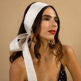 Snowflake White Silk WrapTie Pleaded Headband