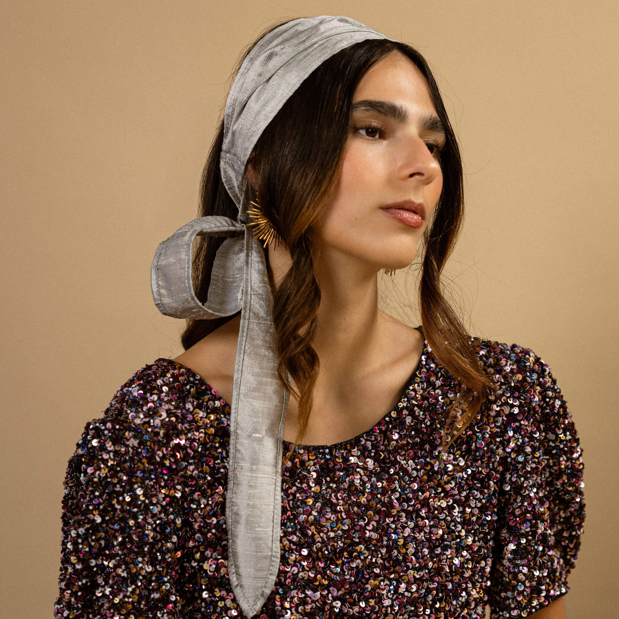 Sterling Silver Silk WrapTie Pleaded Headband