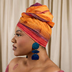 Sunset Orange & Yellow Tie Dye Print Cotton HeadwrapWe Dream In Colour Ombre Green & Blue 3 Layer Drop Earrings - Oberoi Earrings
