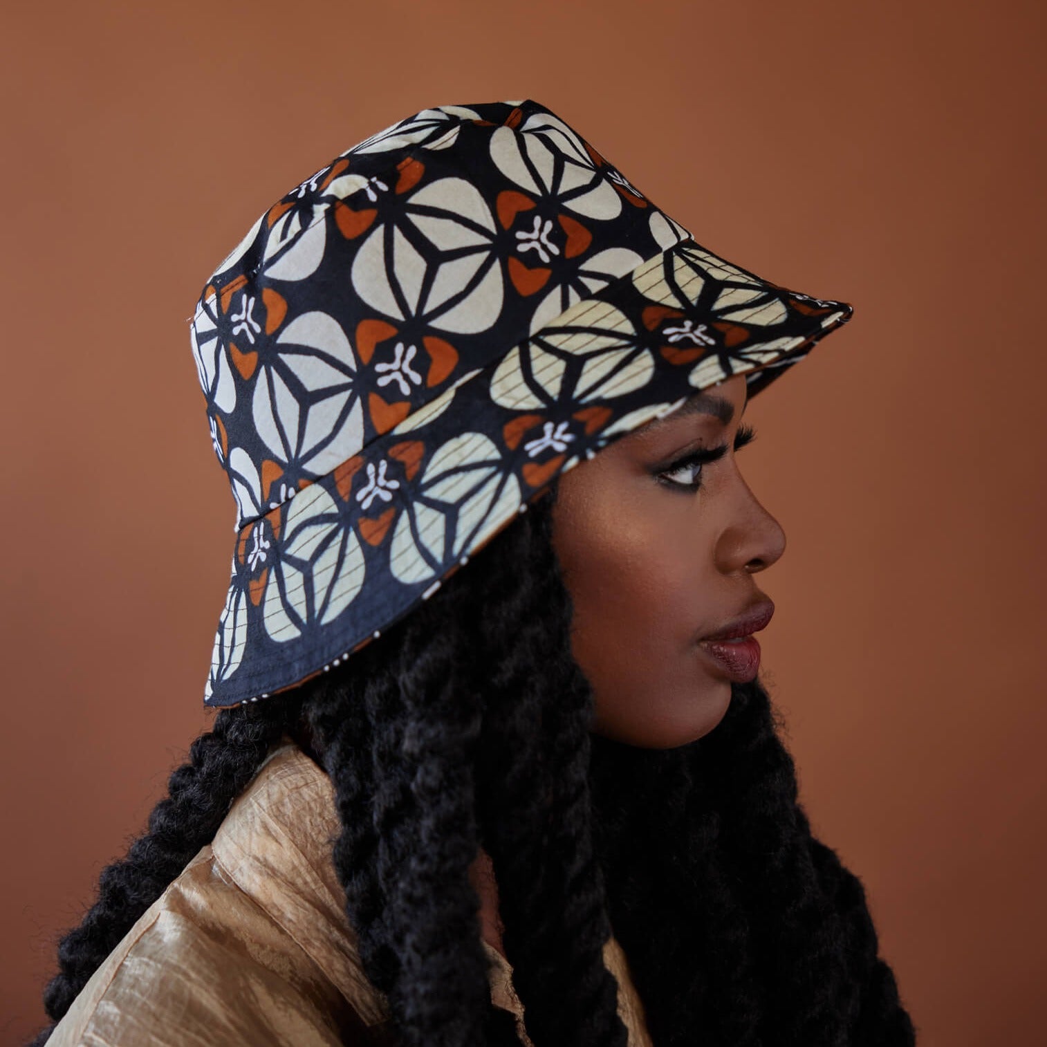 Kaya Reversible Black, Brown & White African Print Bucket Hat