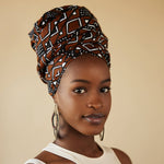 Kaya Brown, Black & White African Print Cotton Headwrap