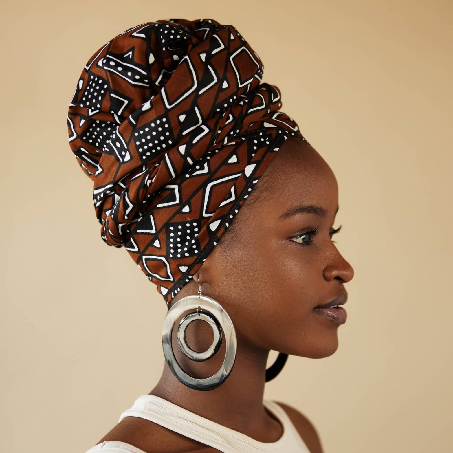 Kaya Brown, Black & White African Print Cotton Headwrap