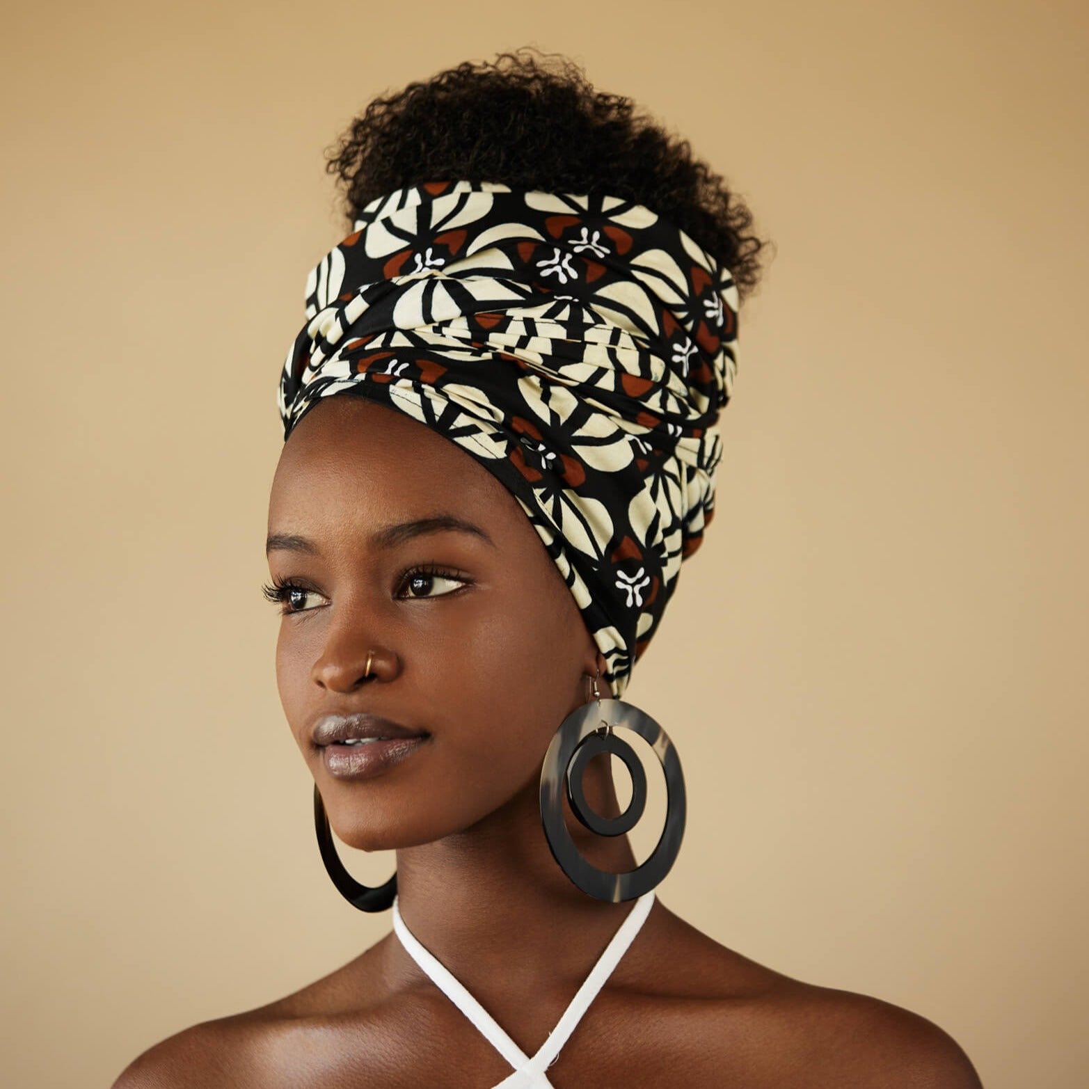 Mala Mala Cream, Tan, & Black African Print Headwrap